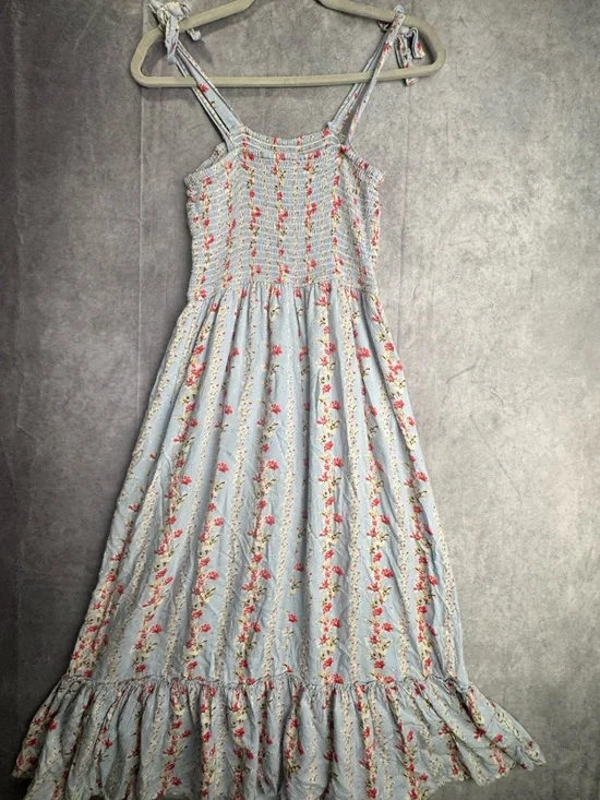 Romantic Floral Maxi Dress Blue Cottagecore Smocked Boho Summer Cottagecore S - Picture 4 of 6